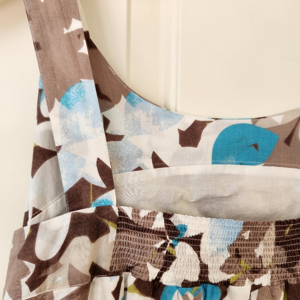 J. Jill Midi Dress Summer Floral Print Straps Blue Aqua Brown White 16 Petite - Picture 6 of 14